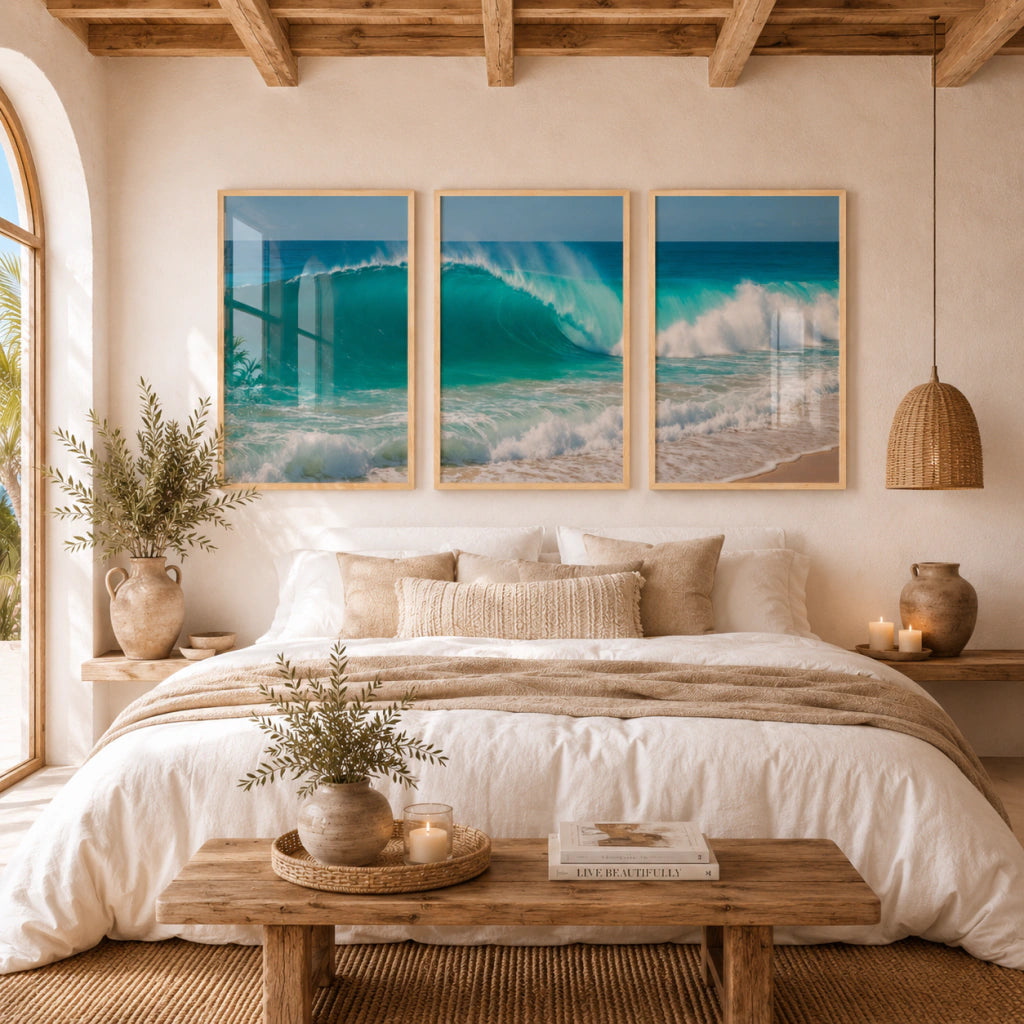 Set x3 Cuadros Decorativos, Playa, Mar y Olas