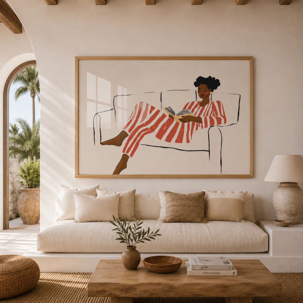 Cuadros Decorativo mujer Leyendo póster Minimalista de Rayas