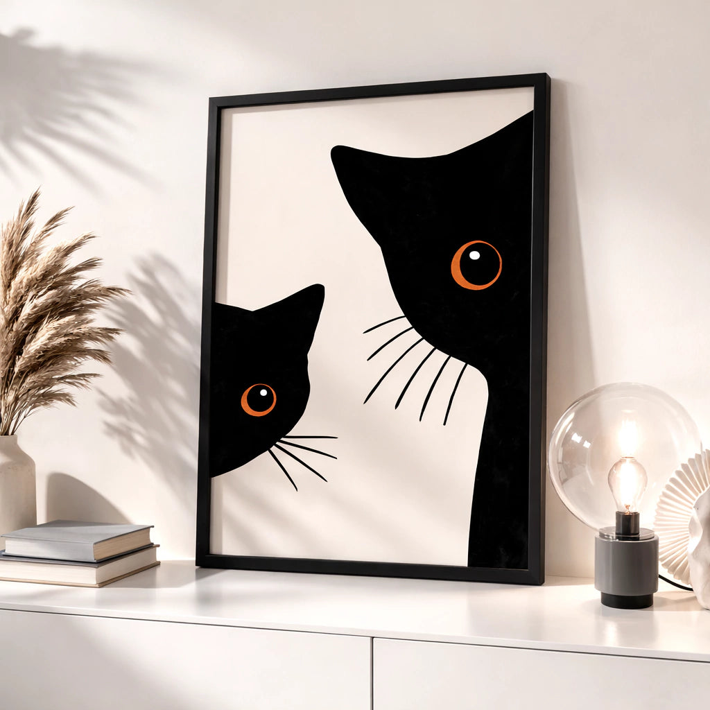 Cuadro Decorativo Gatos Negros De Ojos Naranjas