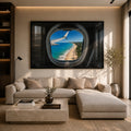 Cuadro ventana de Avión y playa