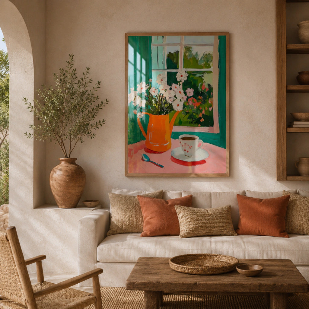 Cuadro Decorativo Ilustración Flores Café