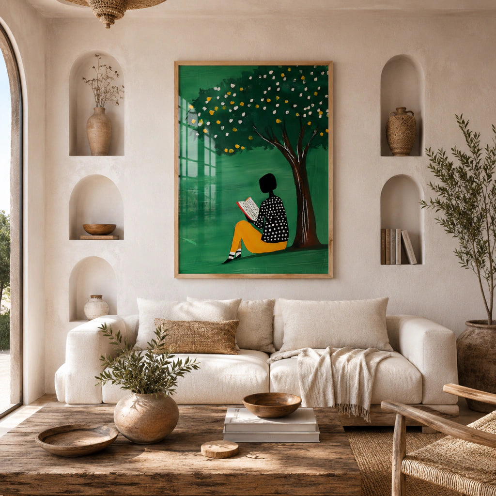 Cuadro Decorativo Ilustración Mujer Leyendo Árbol