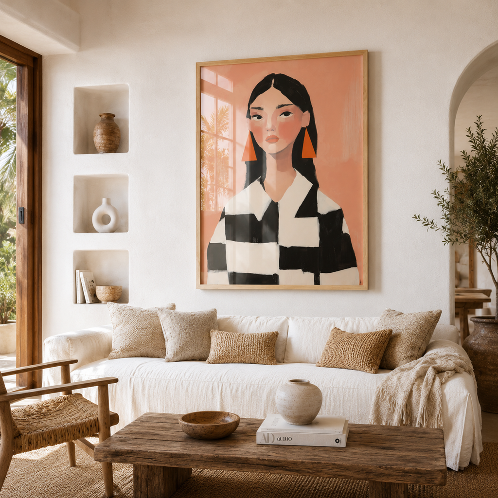 Cuadro Decorativo Ilustración Mujer Aros Naranja