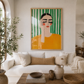Cuadros Decorativo mujer pensativa abstracto verde y naranja