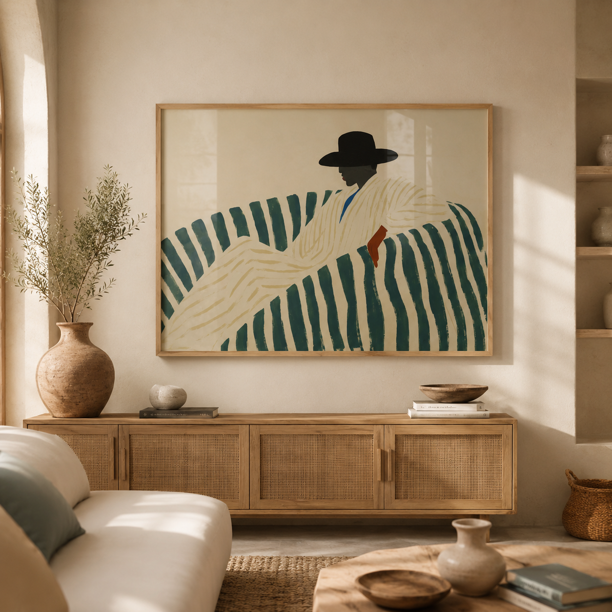 Cuadros Decorativo artística abstracta de mujer con sombrero
