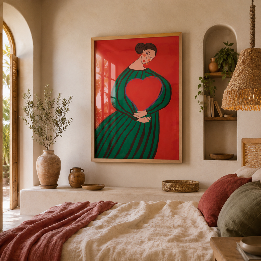 Cuadros Decorativo mujer sosteniendo un corazón Ilustración femenina modern
