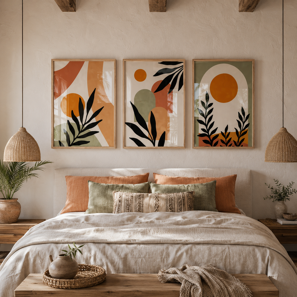 Set x3 Cuadros Abstractos, Boho Plantas