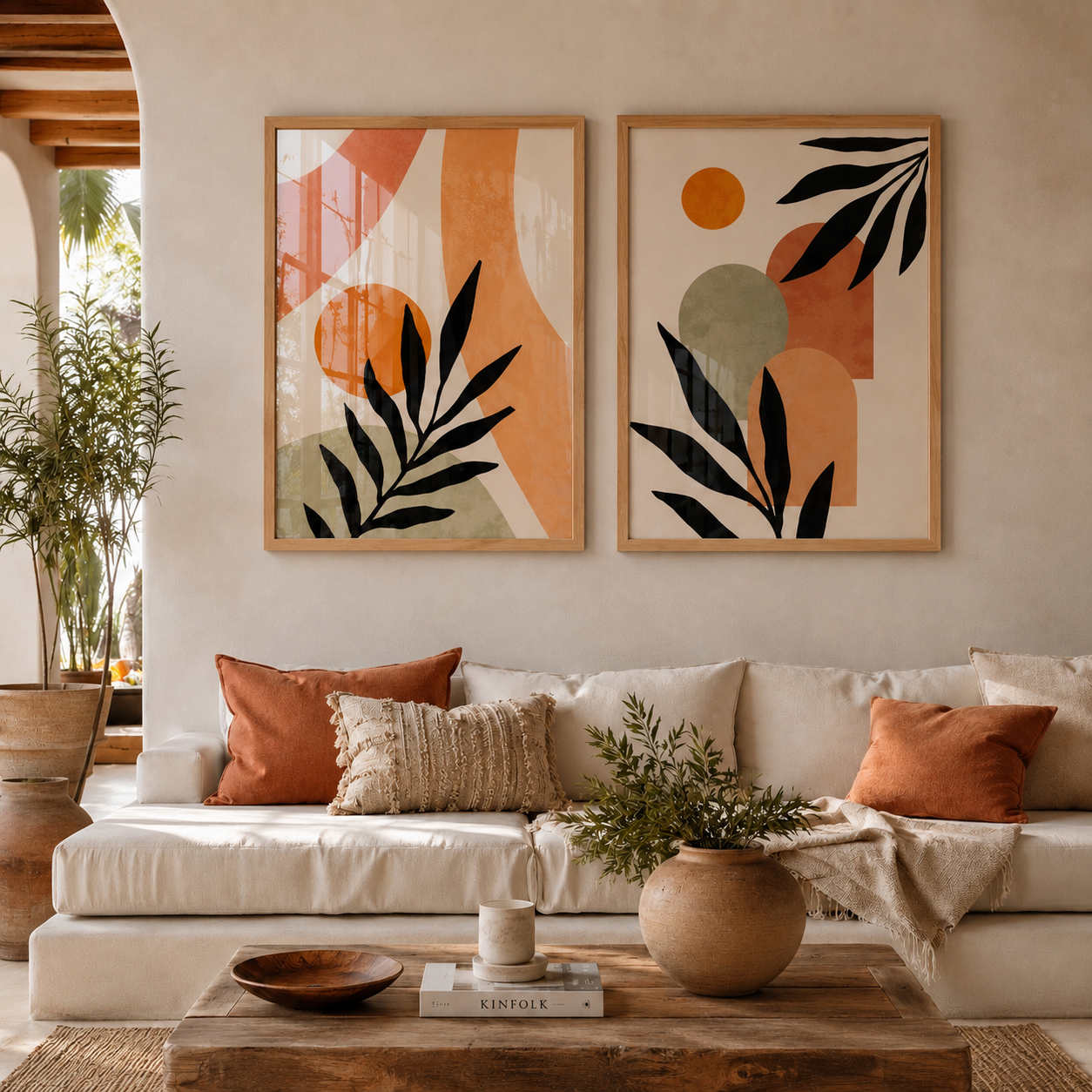 Set x2 Cuadros Abstractos Boho Plantas
