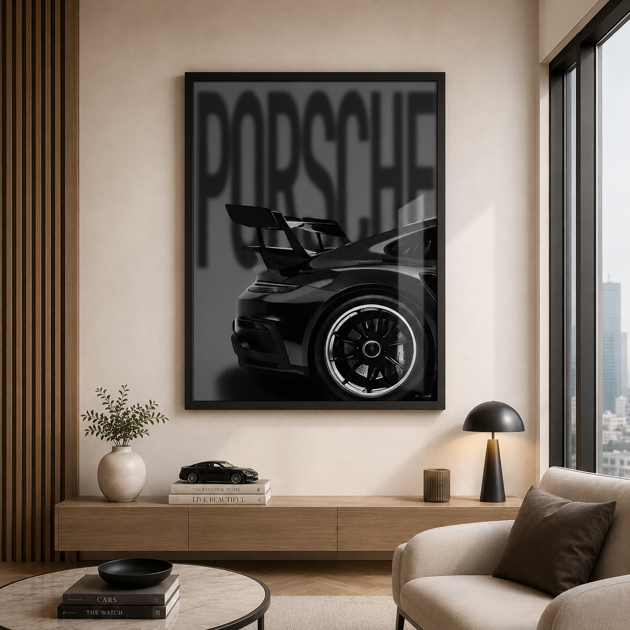 Cuadro blanco y negro de Porsche vintage
