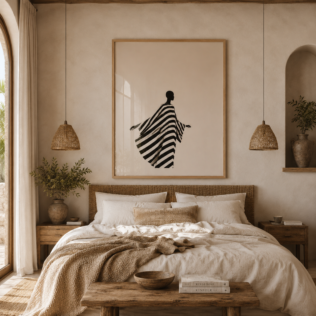 Cuadro Decorativo Ilustración Mujer Caminando Vestido Rayado
