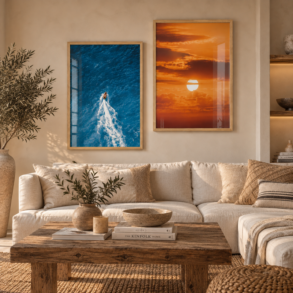 Set x2 Cuadros decoración costera, arte de playa