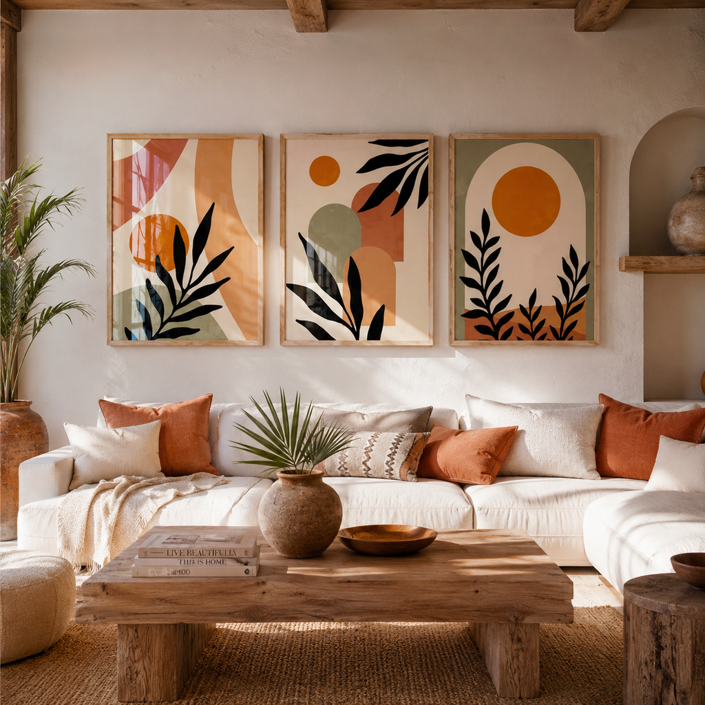 Set x3 Cuadros Abstractos, Boho Plantas