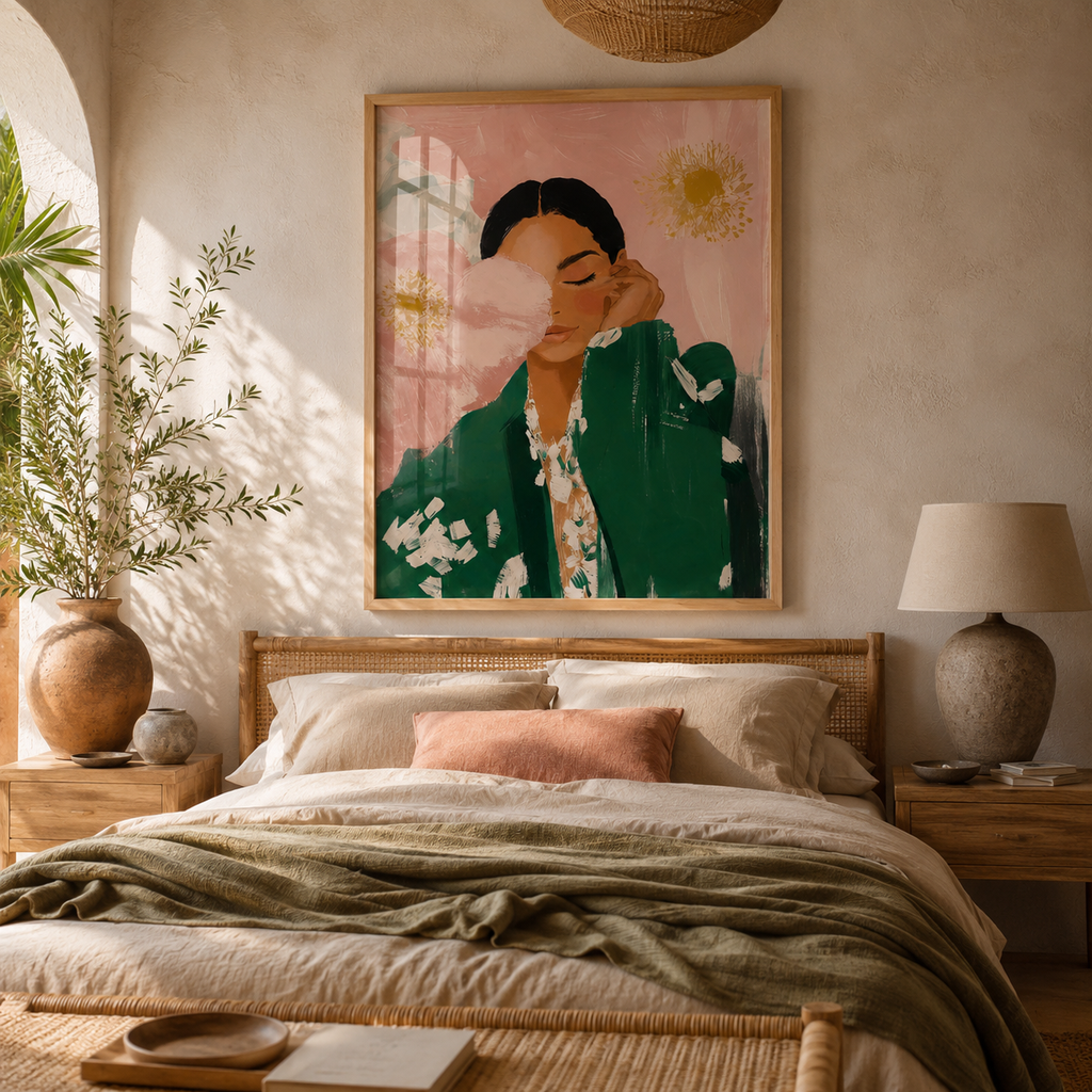 Cuadro Decorativo Ilustración Mujer Y Flores