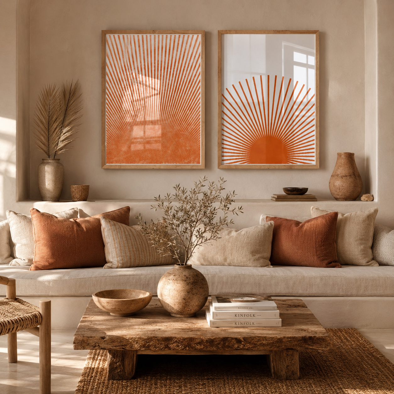 Set x2 Cuadros Decorativos Abstracto, Rayas Naranja