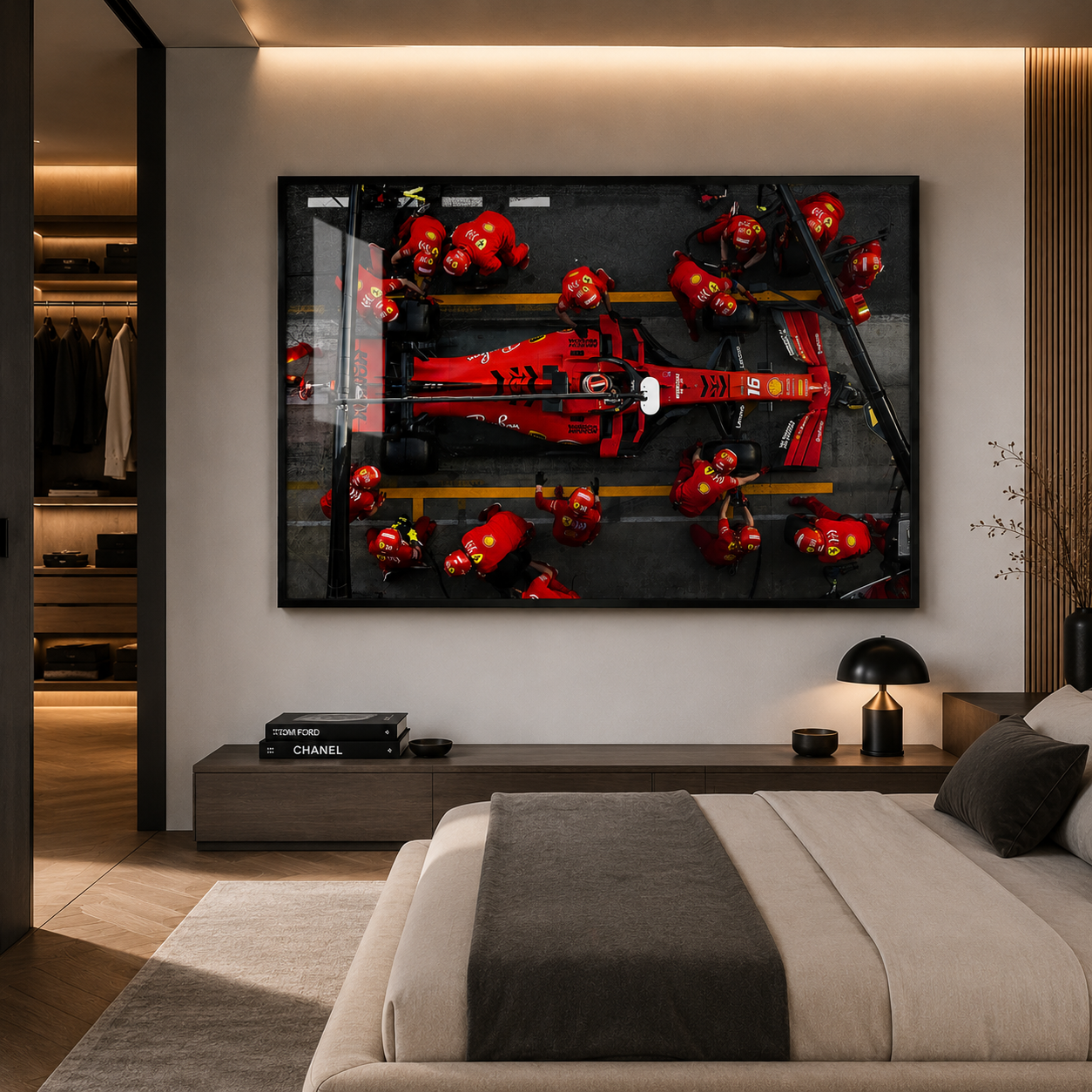 Cuadro parada en boxes de Leclerc Ferrari F1