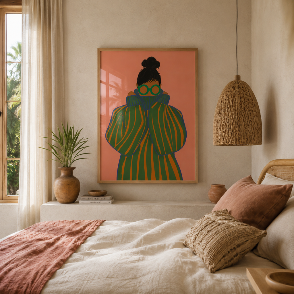 Cuadros Decorativo mujer con gafas verdes Ilustración de moda audaz