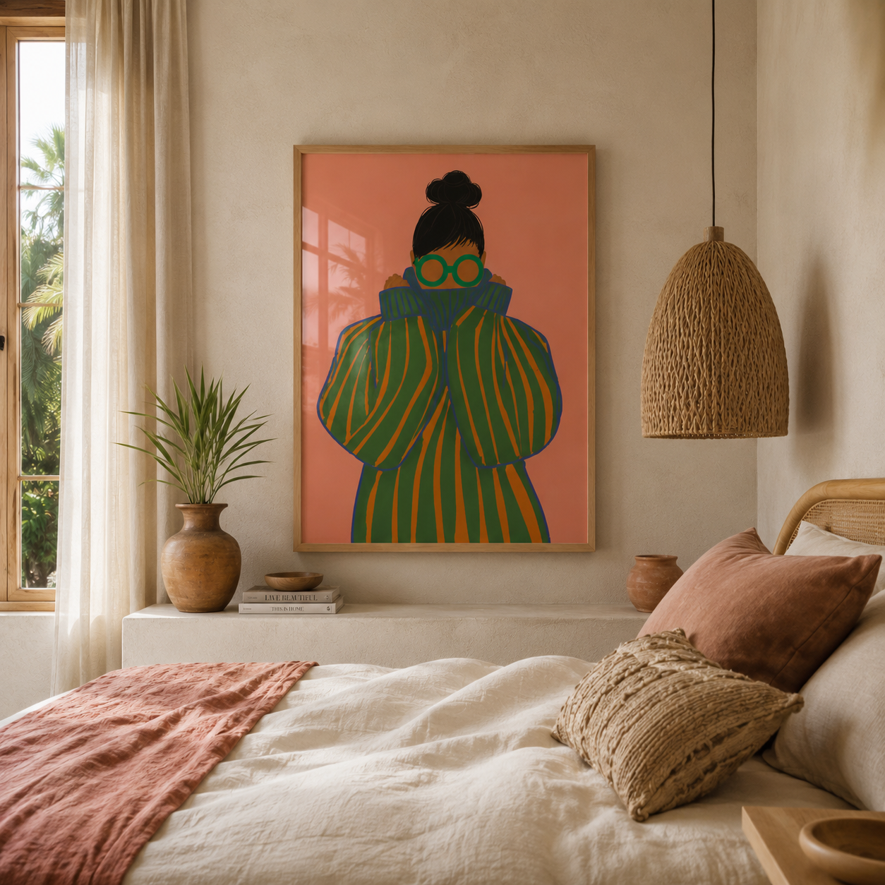 Cuadros Decorativo mujer con gafas verdes Ilustración de moda audaz