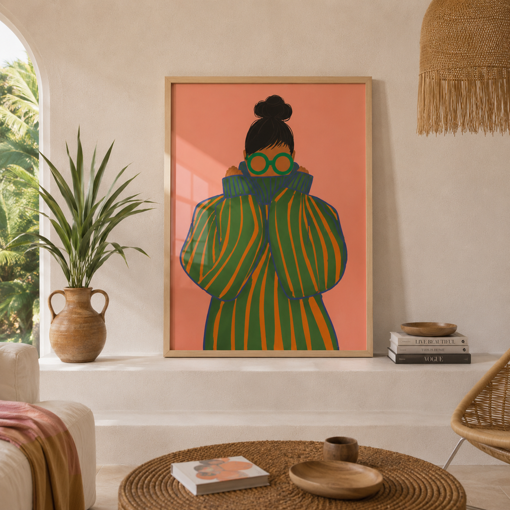 Cuadros Decorativo mujer con gafas verdes Ilustración de moda audaz