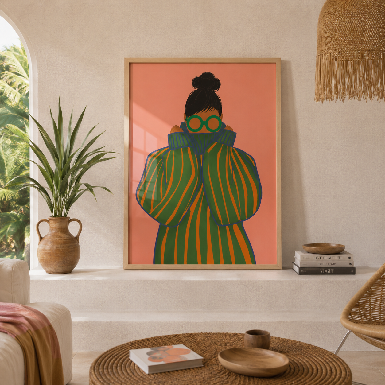 Cuadros Decorativo mujer con gafas verdes Ilustración de moda audaz