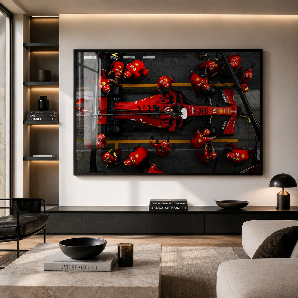 Cuadro parada en boxes de Leclerc Ferrari F1
