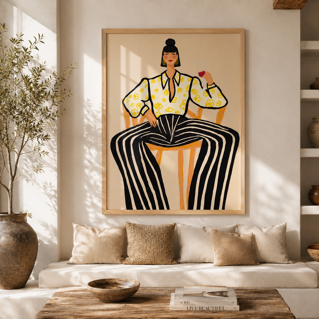 Cuadros Decorativo Mujer con vino, ilustración feminista