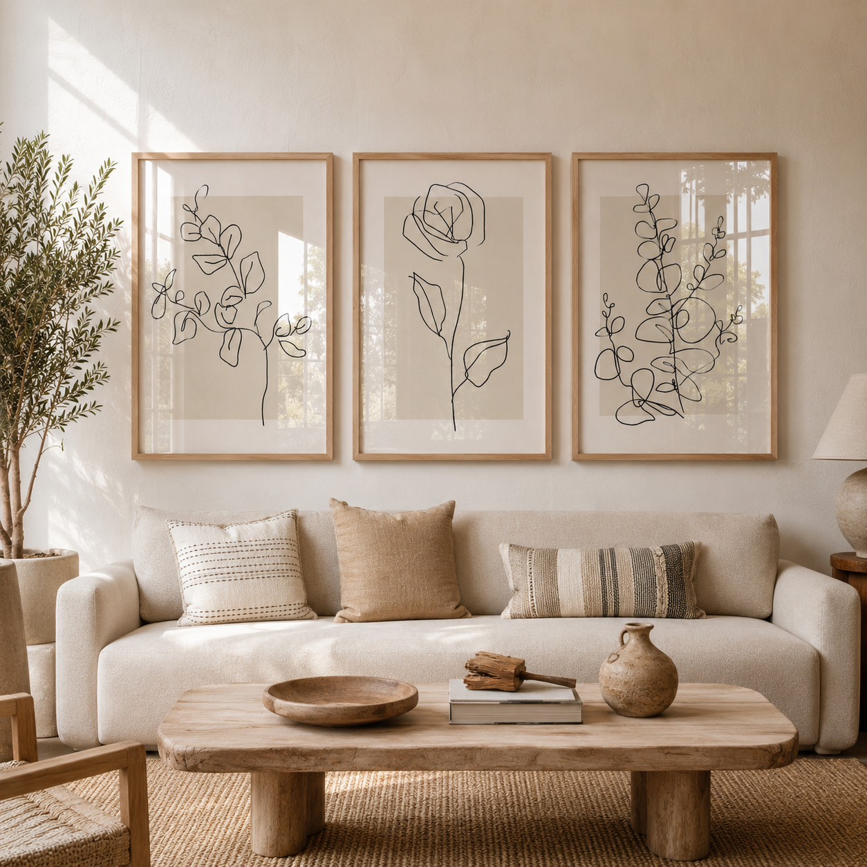 Set x3 Cuadros Decorativos Botánicos Neutros