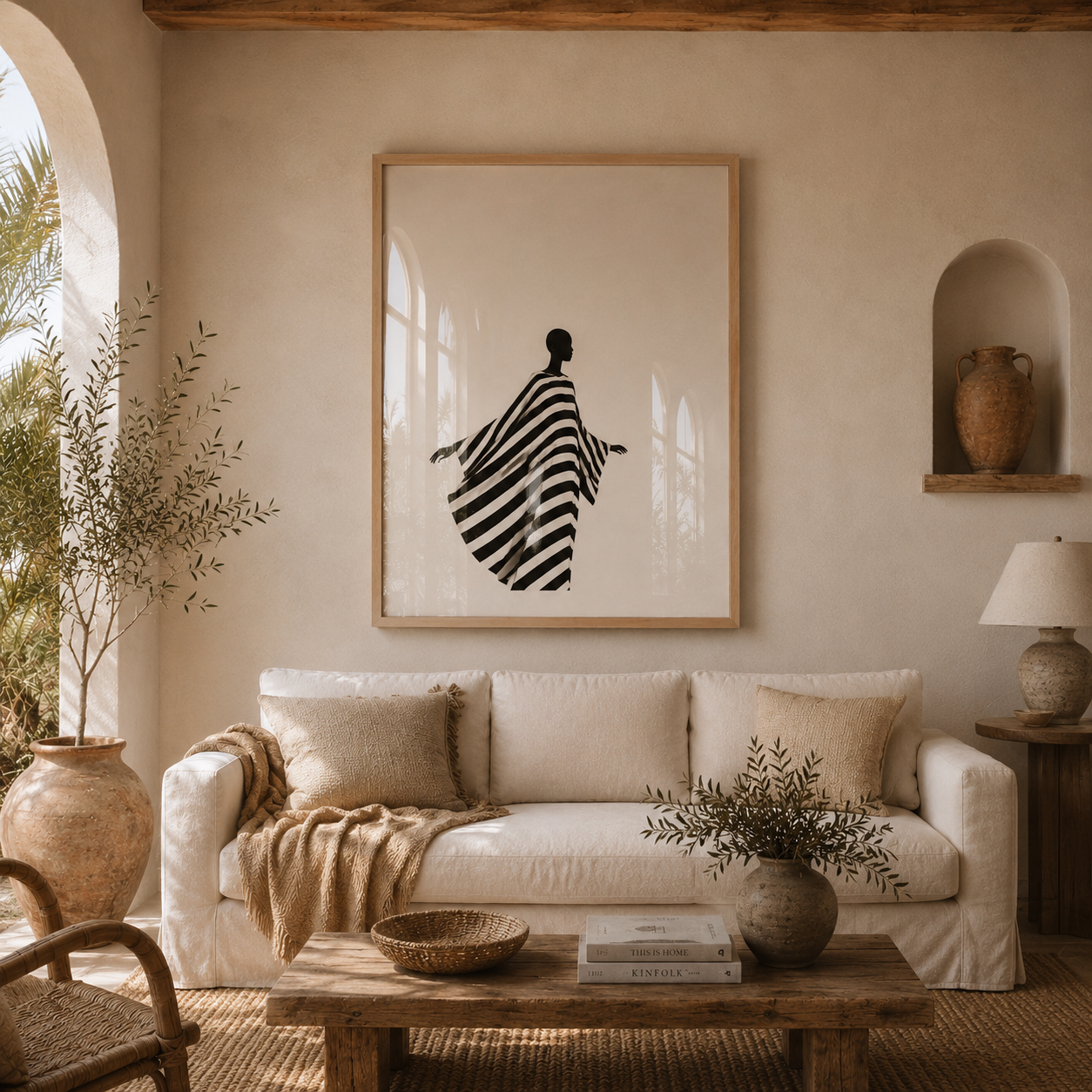 Cuadro Decorativo Ilustración Mujer Caminando Vestido Rayado