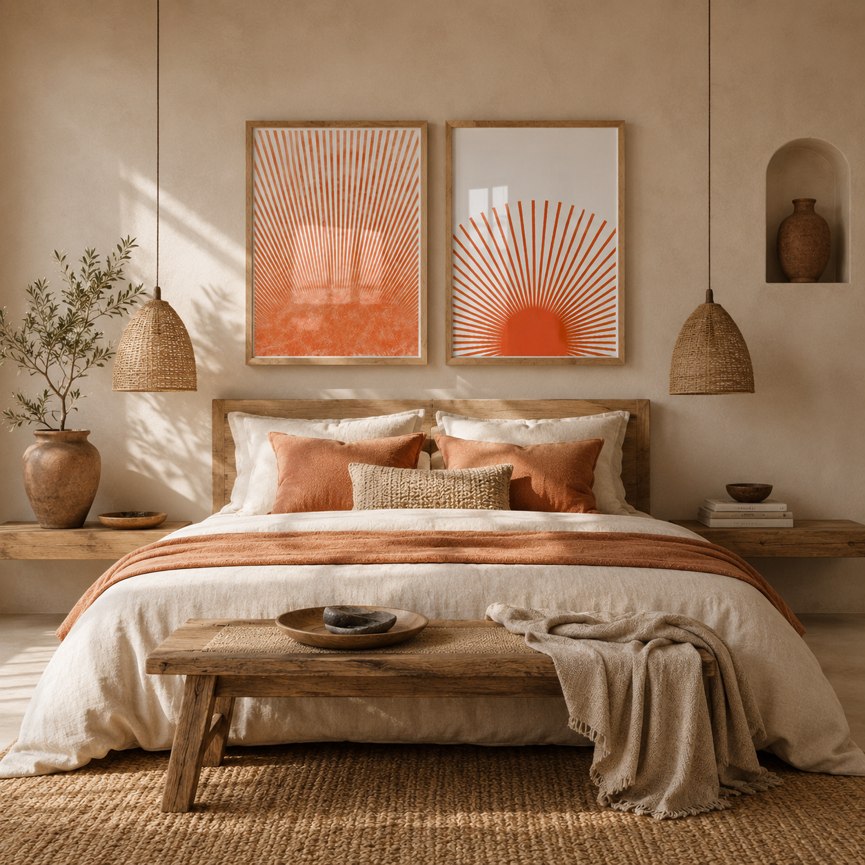 Set x2 Cuadros Decorativos Abstracto, Rayas Naranja