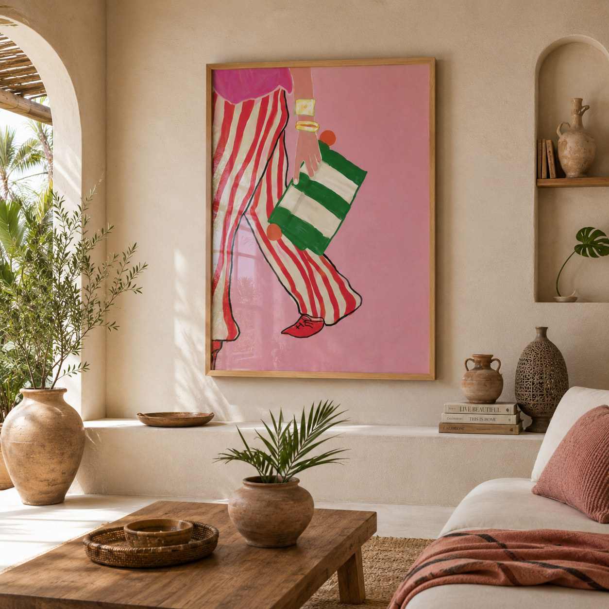 Cuadros Decorativo Estampado de moda de mujer con rayas rojas