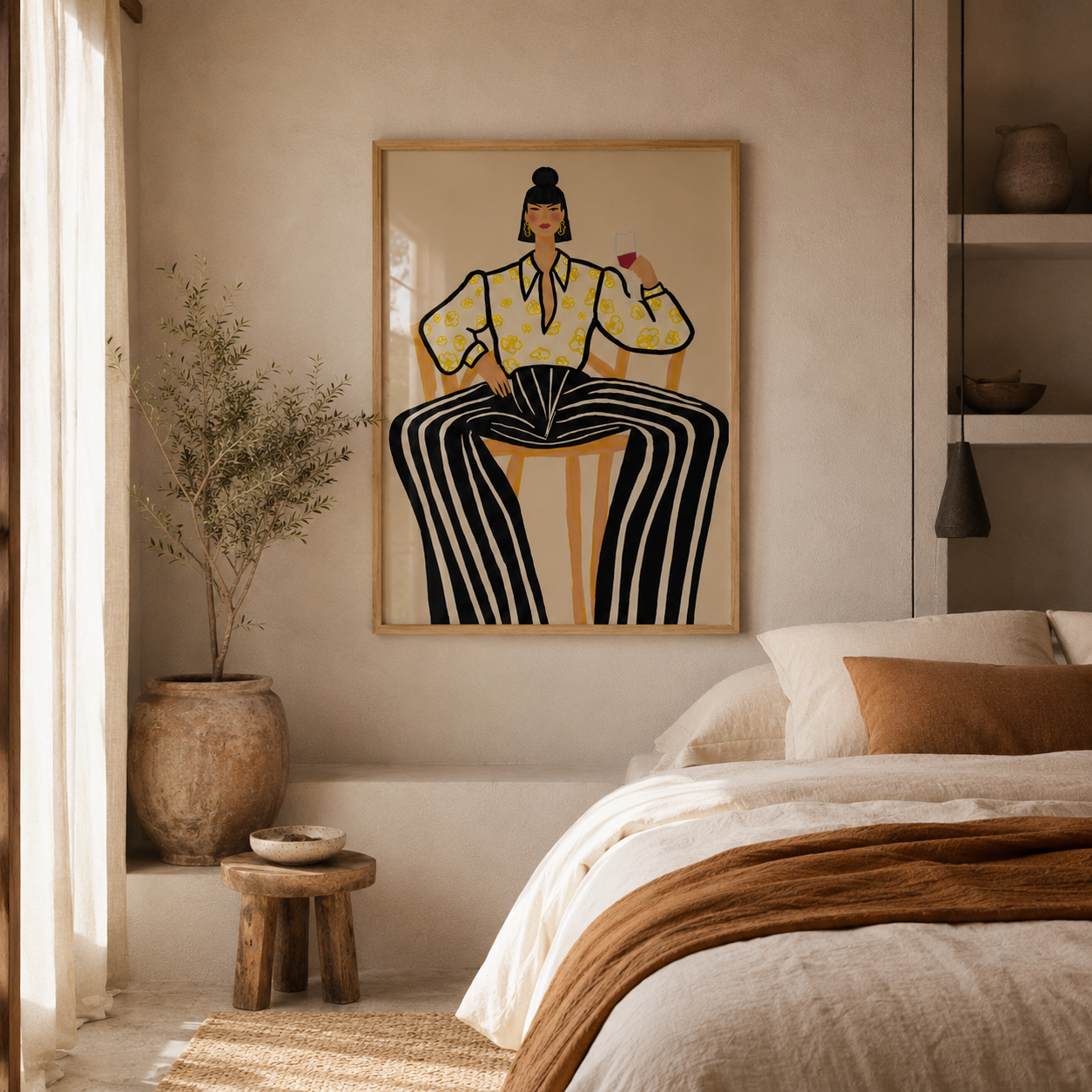 Cuadros Decorativo Mujer con vino, ilustración feminista