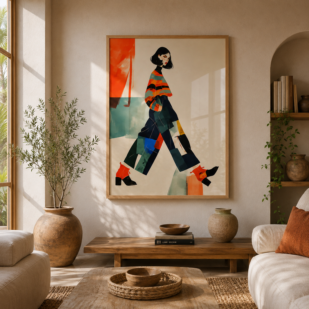 Cuadro Decorativo Ilustración Mujer Colorida Caminando