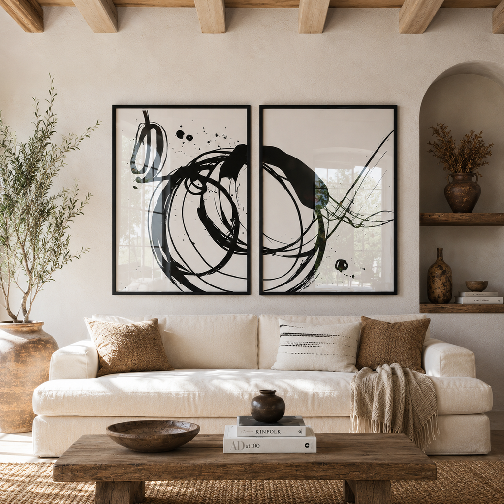 Set x2 Cuadros Decorativos, Arte Abstracto, Black