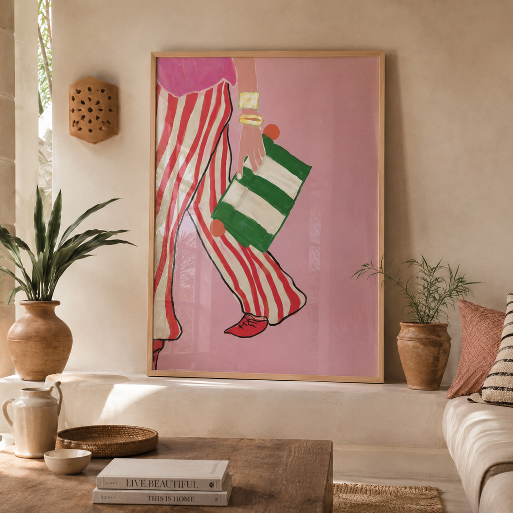 Cuadros Decorativo Estampado de moda de mujer con rayas rojas
