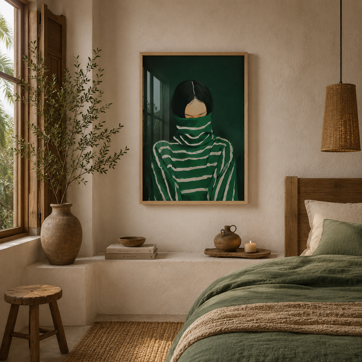 Cuadro Decorativo Ilustración Mujer Buzo Verde Rayado