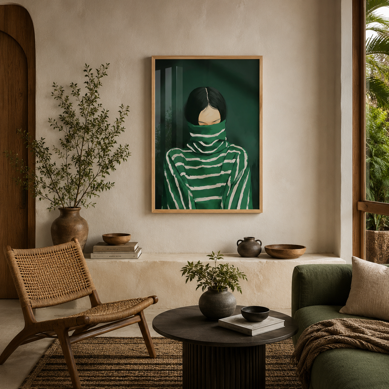 Cuadro Decorativo Ilustración Mujer Buzo Verde Rayado