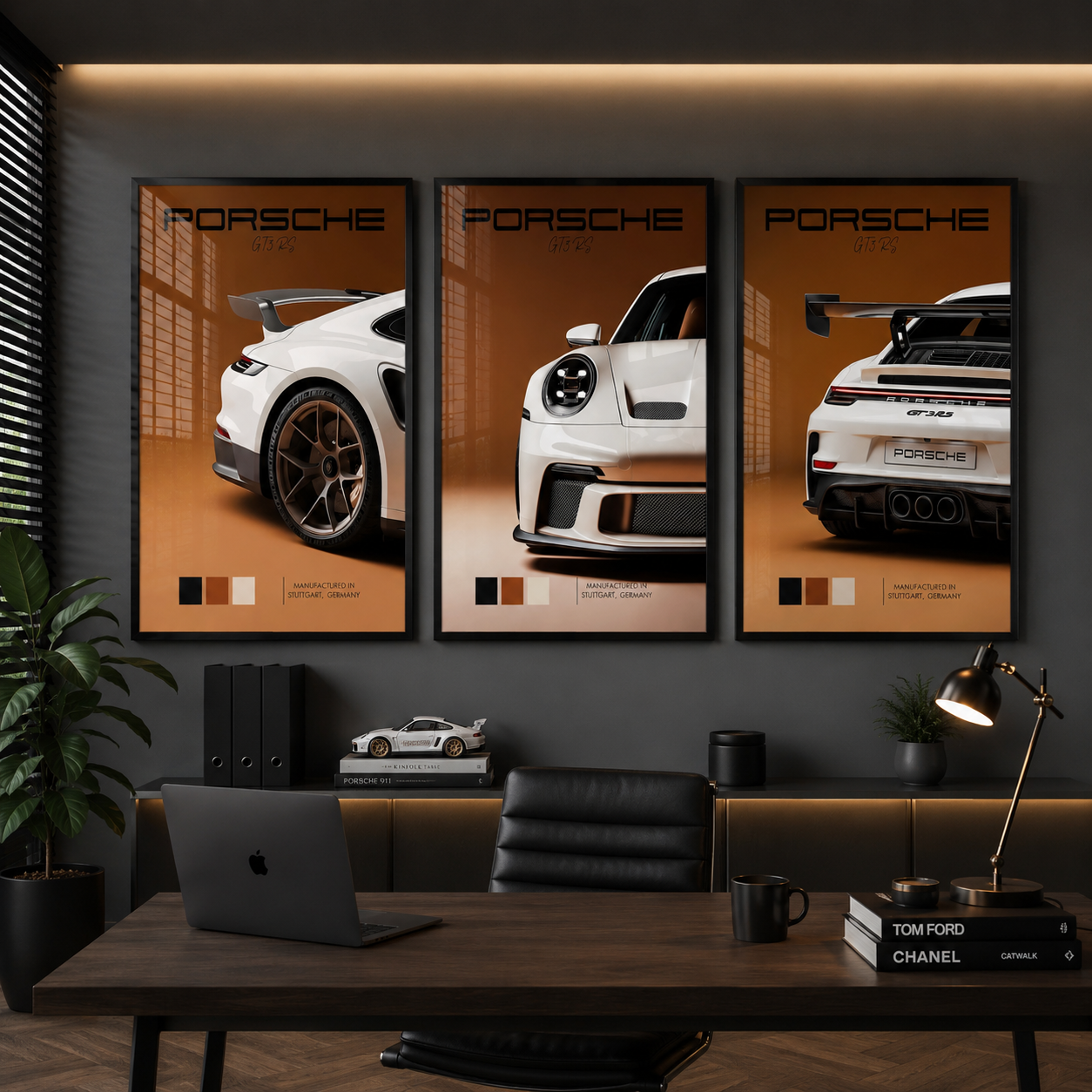 Set x3 Decorativo coche deportivo marrón Porsche