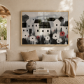 Cuadro Decorativo Ilustración Casas y Flores
