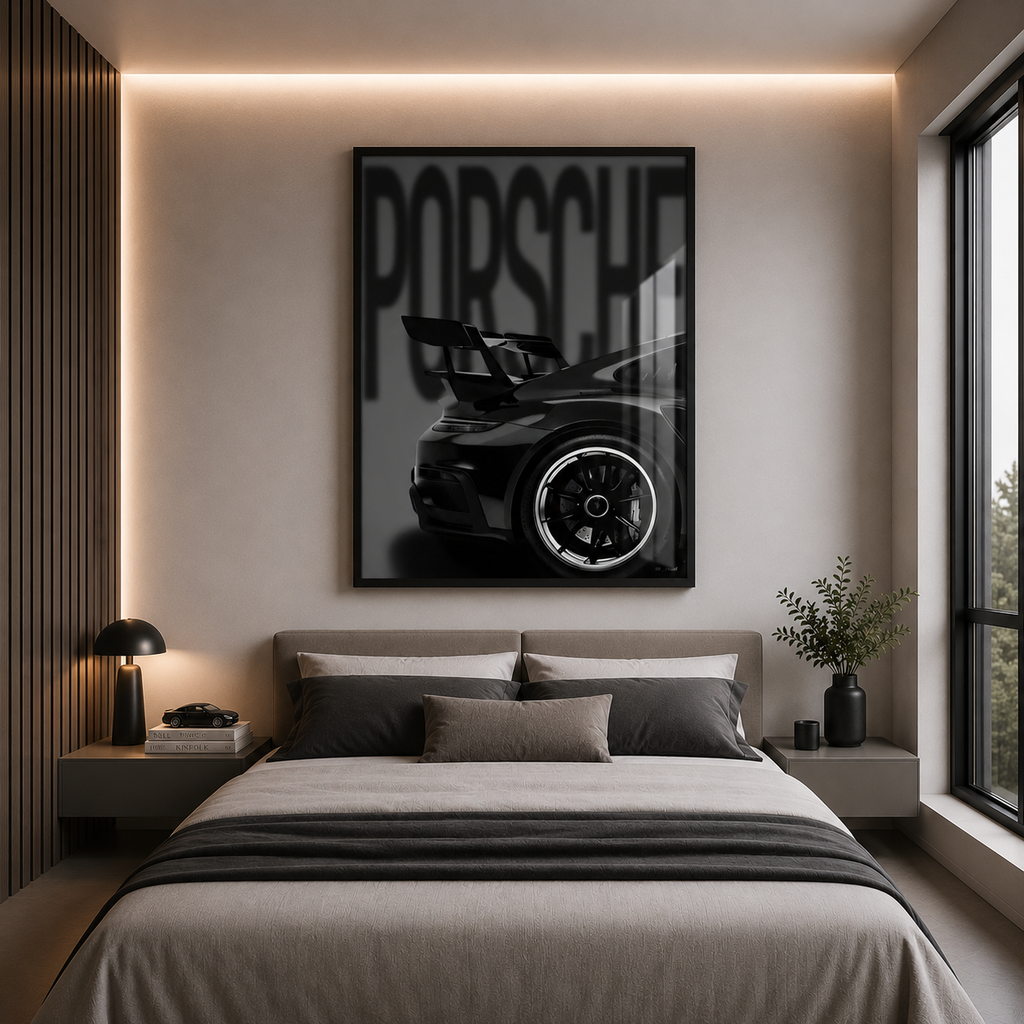 Cuadro blanco y negro de Porsche vintage