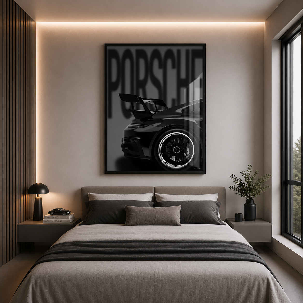 Cuadro blanco y negro de Porsche vintage