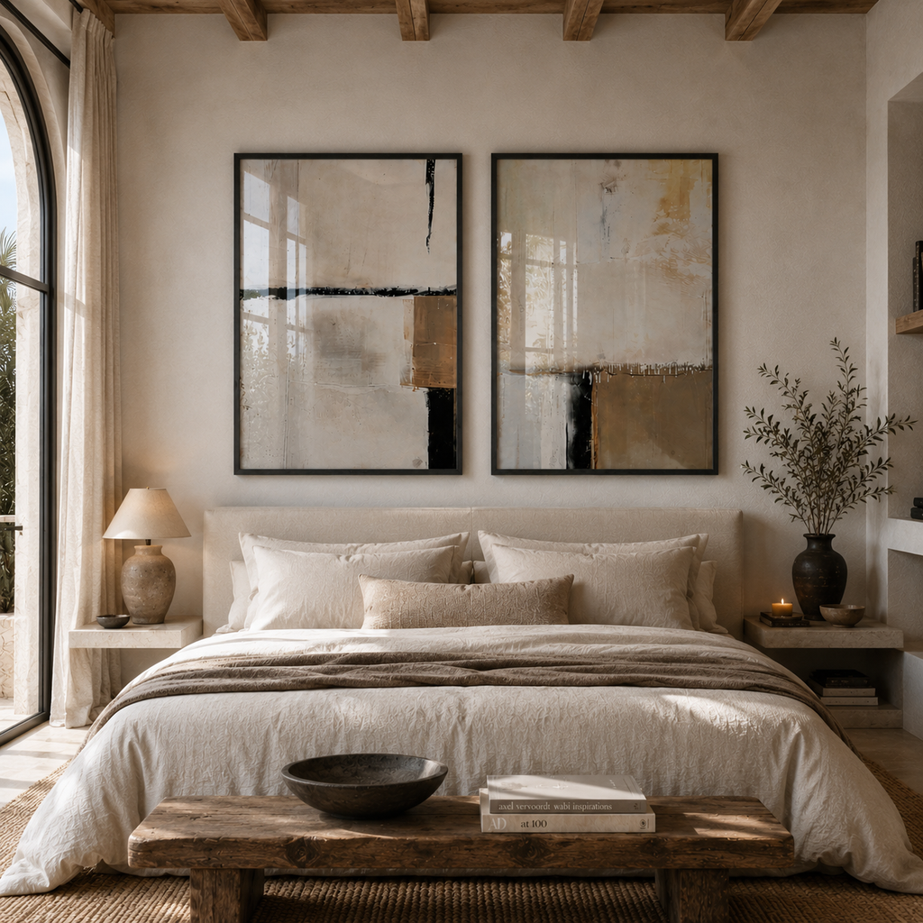 Set x2 Cuadro Decorativo Abstractos Beige