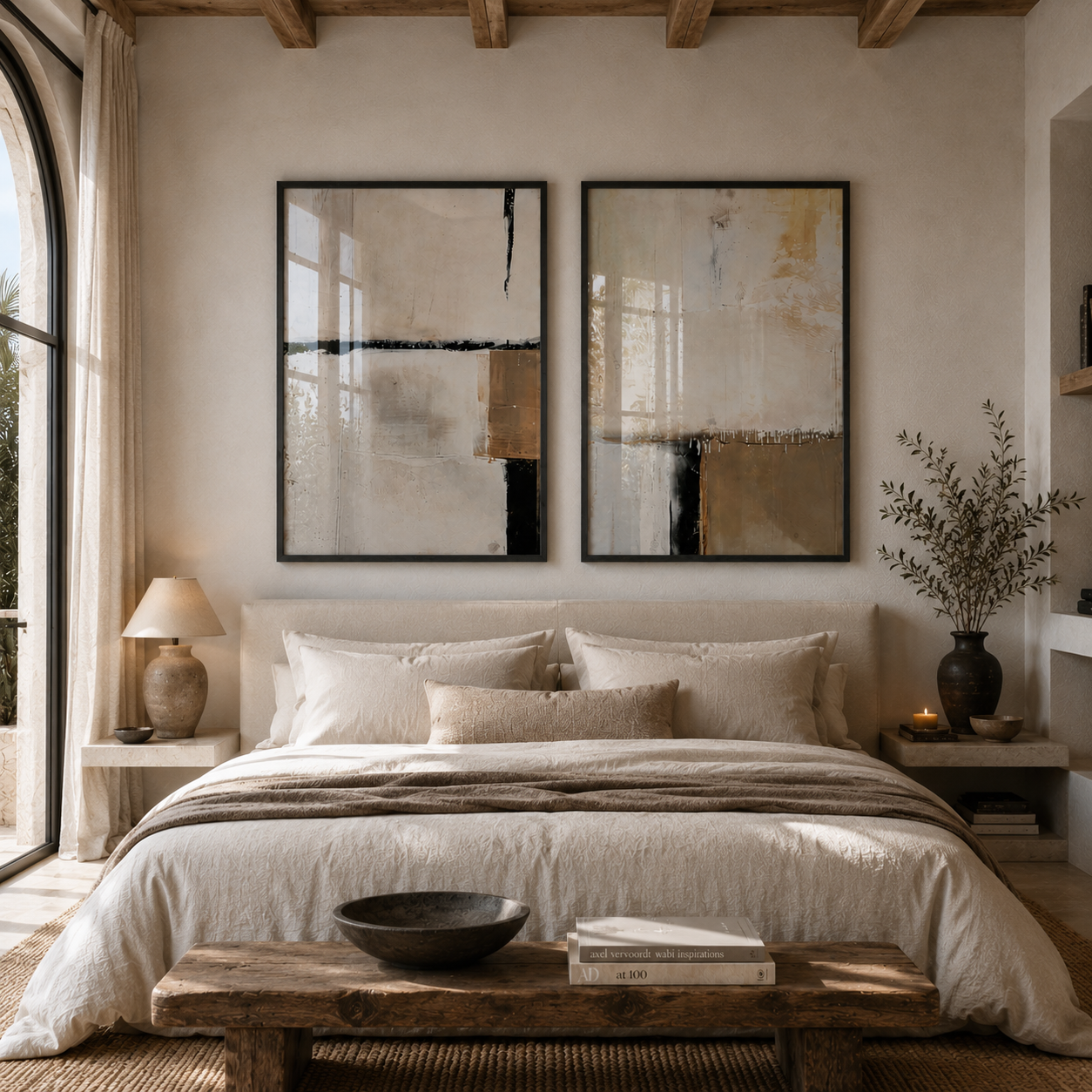 Set x2 Cuadro Decorativo Abstractos Beige