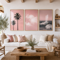Set x3 Cuadros Playa Tonos Rosa