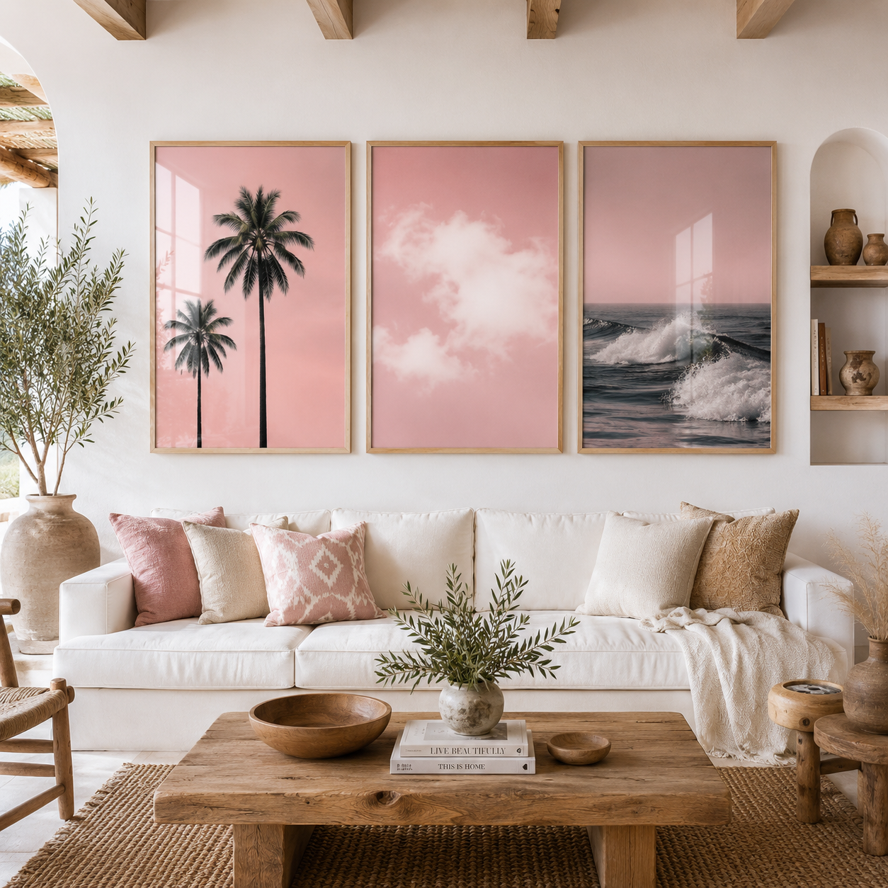 Set x3 Cuadros Playa Tonos Rosa