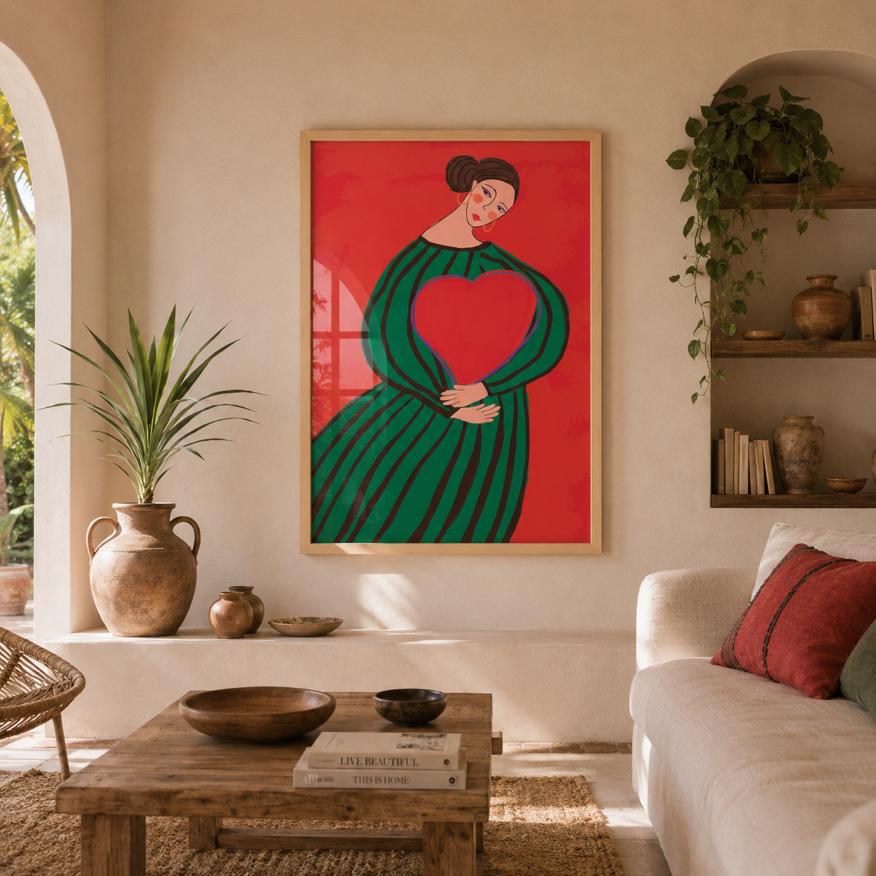 Cuadros Decorativo mujer sosteniendo un corazón Ilustración femenina modern