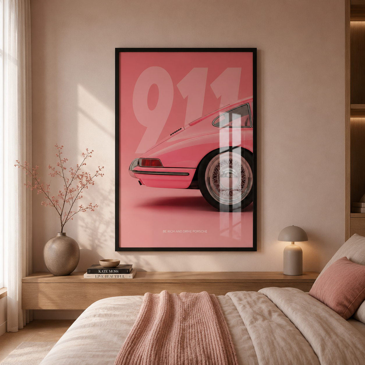 Cuadro vintage de un Porsche 911 rosa