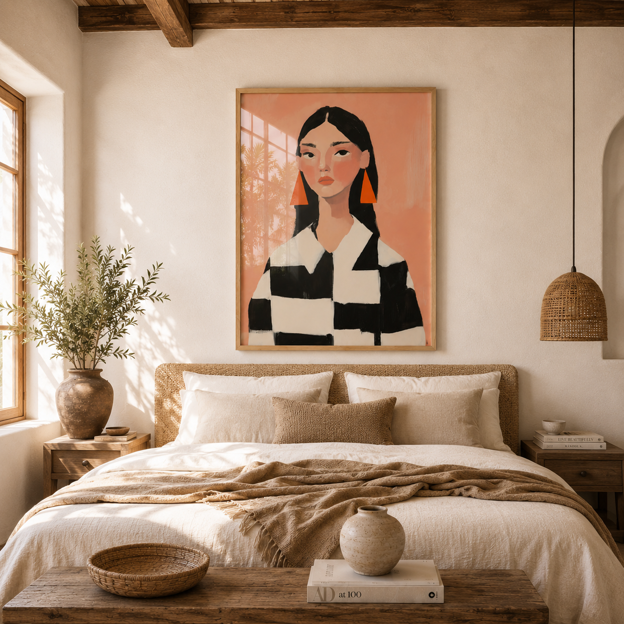 Cuadro Decorativo Ilustración Mujer Aros Naranja