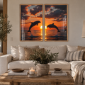 Set x2 Cuadros delfines atardecer mar