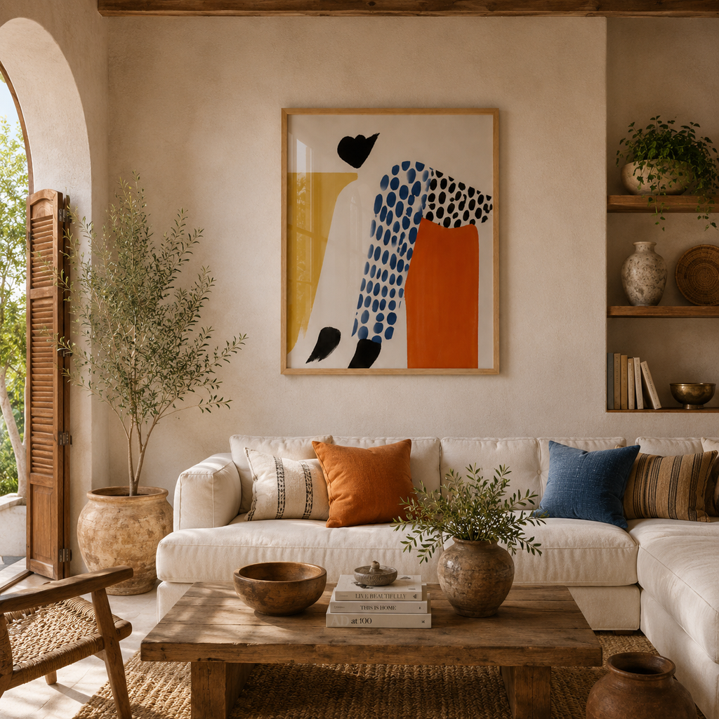 Cuadro Decorativo Ilustración Mujer Sentada Puntillismo