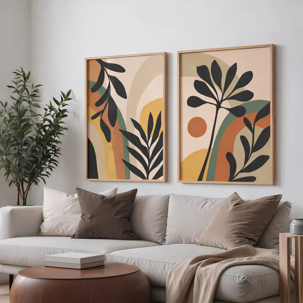 Set x2 Cuadros Decorativos Abstracto Hojas Selva